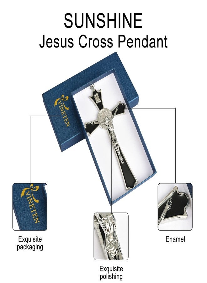 VINETEN Black Enamel Crucifix Wall Cross -Saint Benedict Metal Wall Art-Cross Give Blessing and The Spiritual Sacred -Crucifix Gift for Grandma, boys Baptism Gift - Image 2